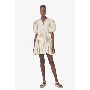 XIRENA puff sleeve tan mini AURIE DRESS size small